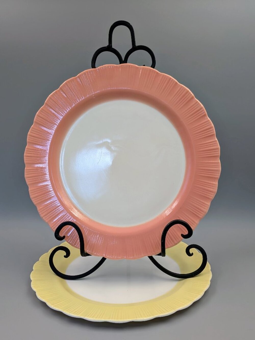 Vintage 1930s Macbeth Evans Cremax Uranium Glow 12" Serving Platters - Set of 2